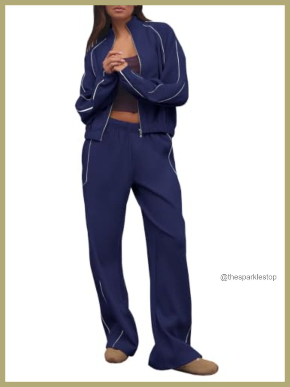 Women's 2 Piece Sweat Set Zip Up Jacket Wide Leg Pants Lounge Set